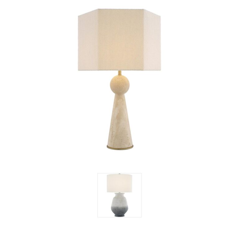 Eichholtz Novak Travertine and Antique Brass Table Lamp