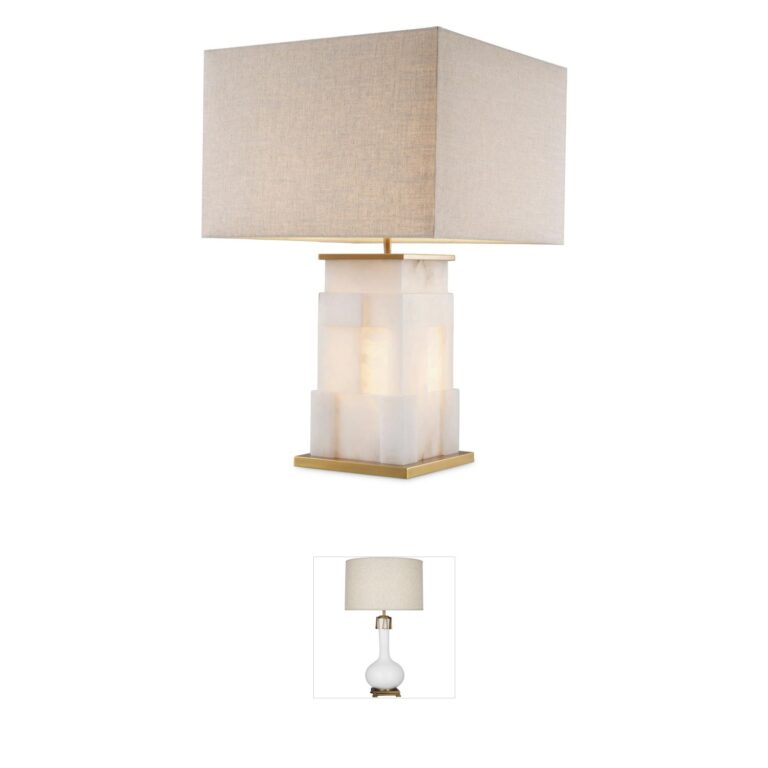 Eichholtz Fabiano Alabaster and Antique Brass Table Lamp