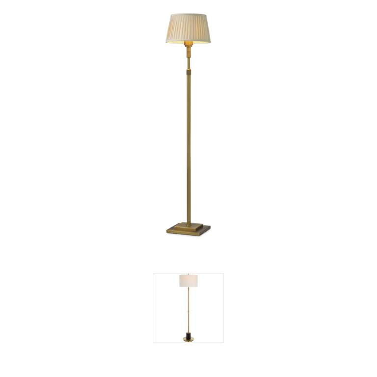 Eichholtz Tryon Antique Brass Floor Lamp with Beige Pleated Shade