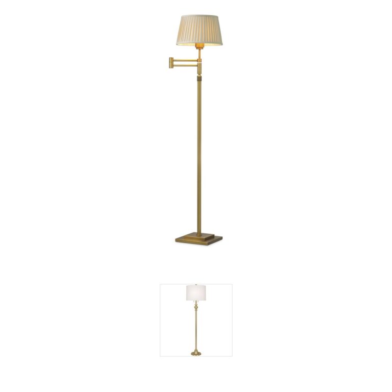 Eichholtz Corbin Antique Brass Floor Lamp with Beige Pleated Shade