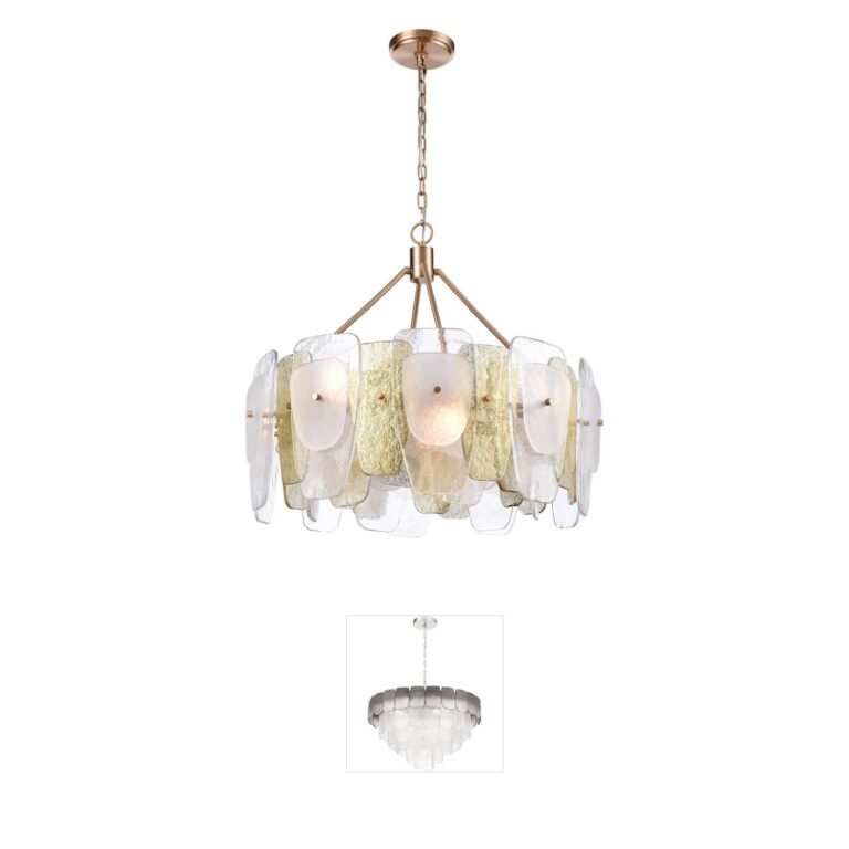 Arabela Lighting Strata 8-Light Lacquered Gold and Layered Glass Chandelier