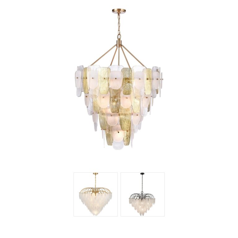 Arabela Lighting Strata 48-Inch Lacquered Gold and Multi-Toned Glass Chandelier