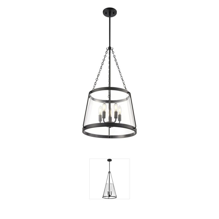 Millennium Lighting Adabella 17.75-Inch 5-Light Matte Black and Clear Glass Pendant