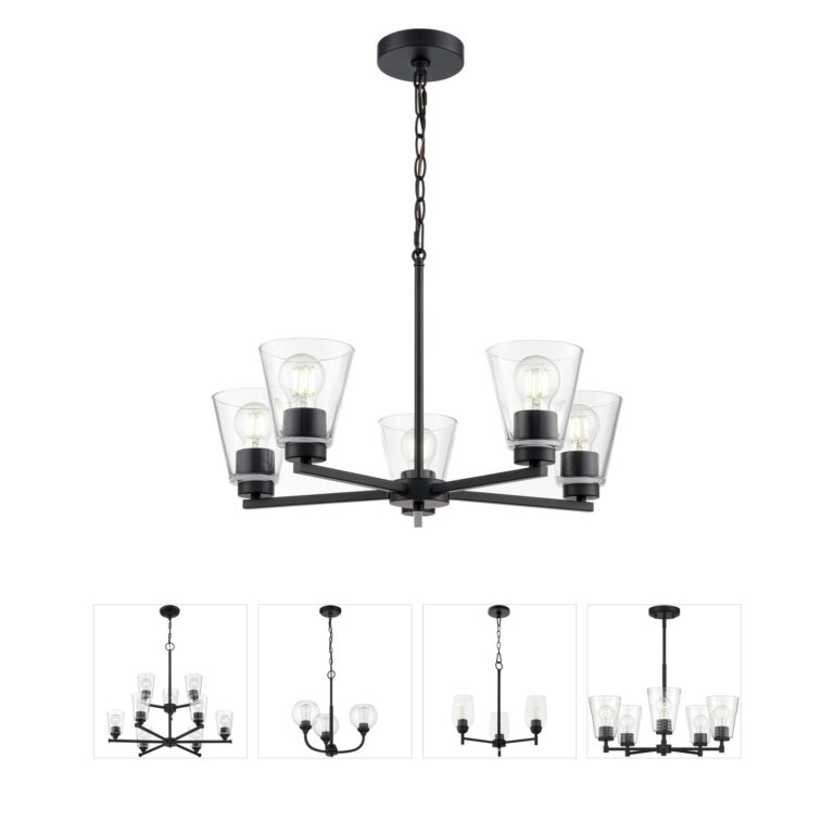 Millennium Lighting Strayhan 5-Light Matte Black Chandelier with Clear Cone Glass