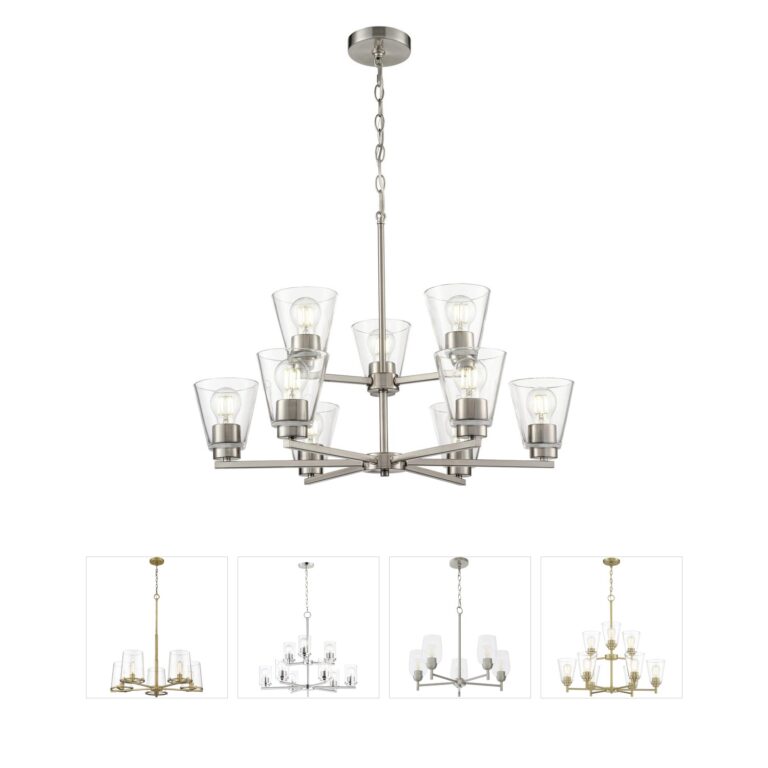 Millennium Lighting Strayhan 9-Light Brushed Nickel and Clear Glass Chandelier