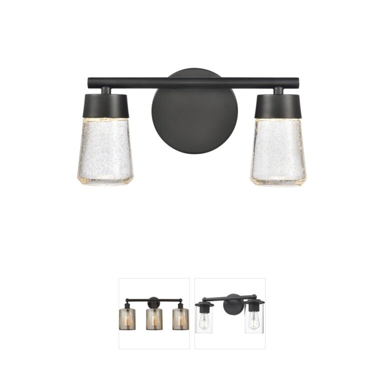 Atlas Lighting & Home Jergen 12.5-inch Matte Black 2-Light Seeded Glass Vanity Light