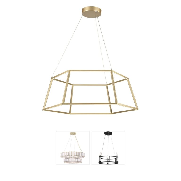 Atlas Lighting & Home Minimalist Geometric LED Chandelier with Soft Gold Finish