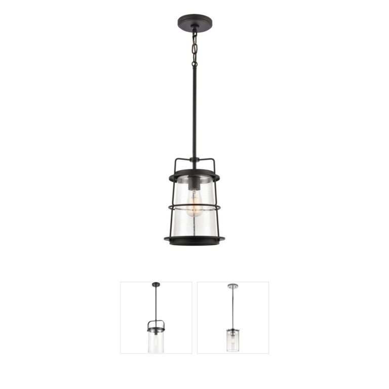 Atlas Lighting & Home Kennington 8-Inch Black Mini Pendant with Seeded Glass