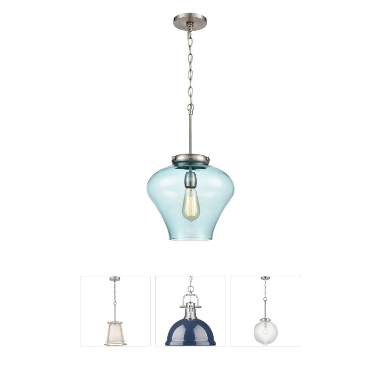 Atlas Lighting & Home Amore 12" Light Blue Glass Pendant in Satin Nickel