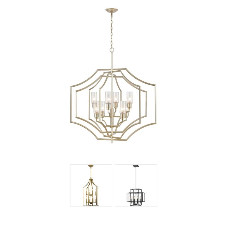 Atlas Lighting & Home Cheswick 36" 8-Light Aged Silver Chandelier with Crackle Glass