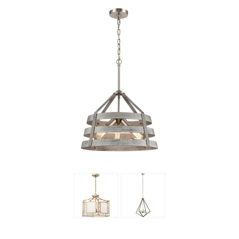 Atlas Lighting & Home Brigantine Weathered Driftwood and Satin Nickel 3-Light Chandelier