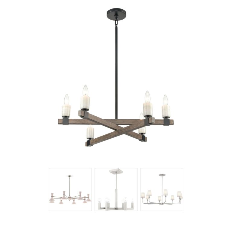 Atlas Lighting & Home Stone Manor 27-Inch 6-Light Matte Black and Stone Chandelier