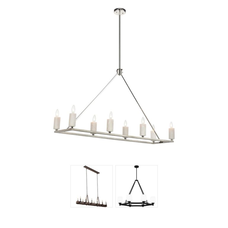 Atlas Lighting & Home White Stone Polished Nickel & Oak Linear Chandelier