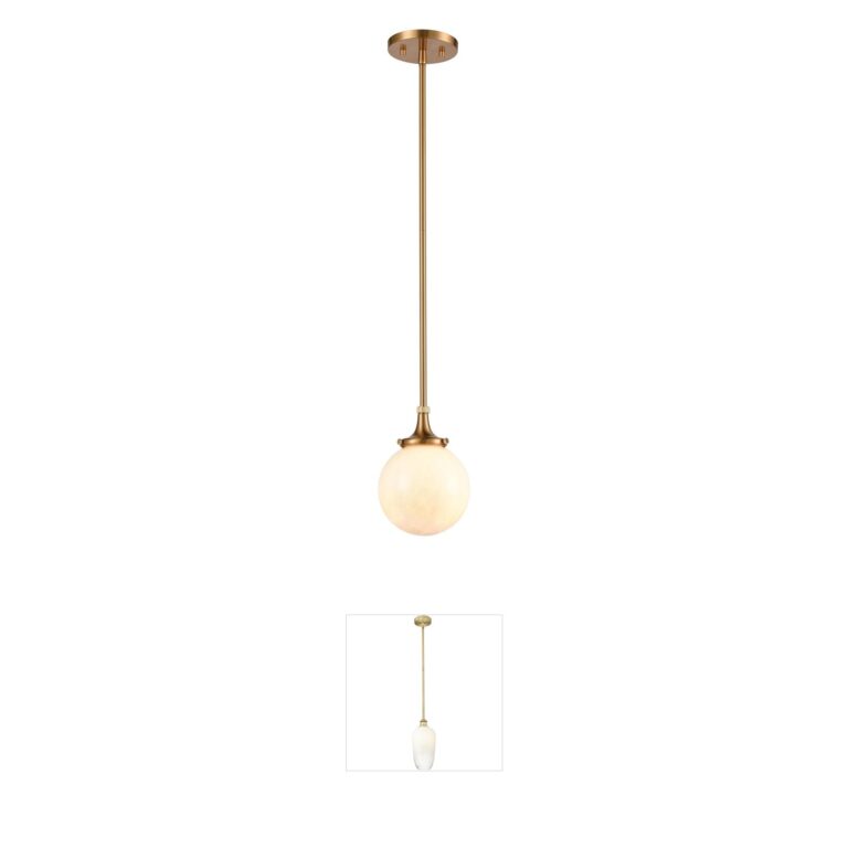 Atlas Lighting & Home Beverly Hills Satin Brass Mini Pendant with White Feathered Glass