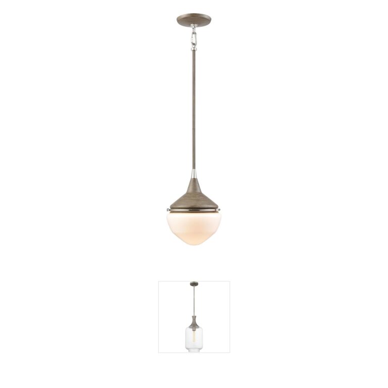 Atlas Lighting & Home Mid-Century Schoolhouse Pecan and Polished Nickel Mini Pendant