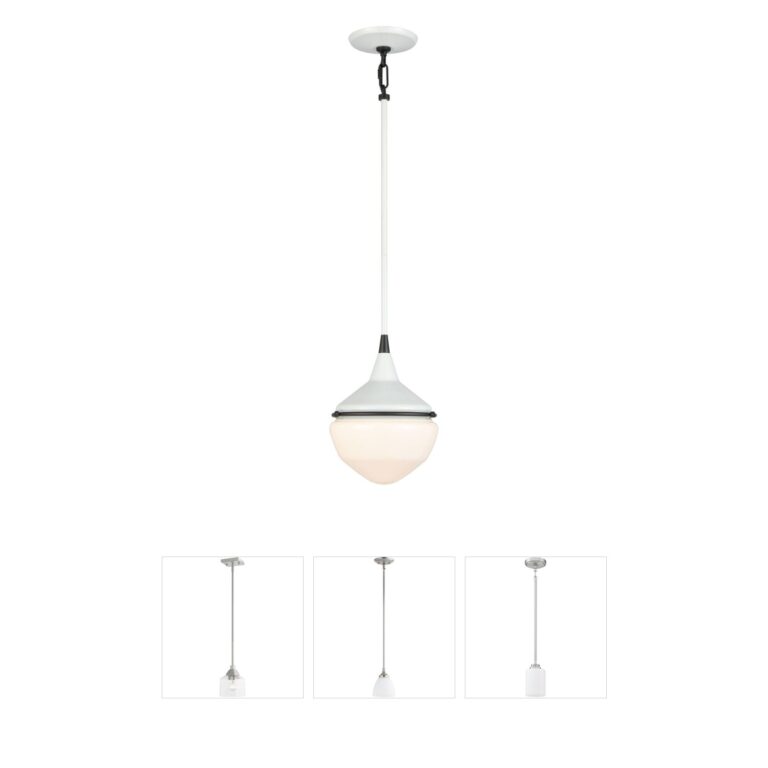 Atlas Lighting & Home Mid-Century Schoolhouse Enamel White and Opal Glass Mini Pendant