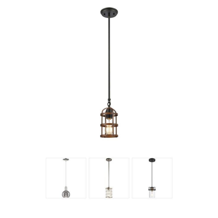 Atlas Lighting & Home Millville Steel & Oak Mini Pendant