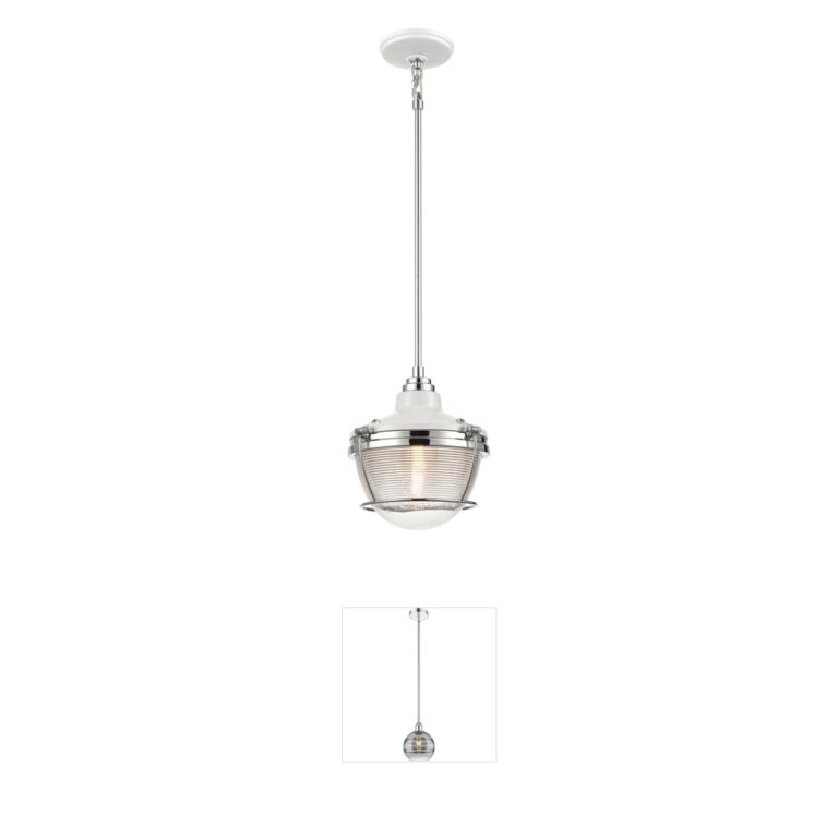 Atlas Lighting & Home Seaway Passage Polished Nickel Ribbed Glass Mini Pendant