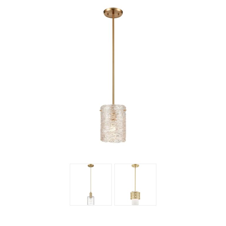 Atlas Lighting & Home Chiseled Ice Satin Brass Mini Pendant with Clear Textured Glass