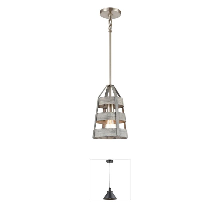 Atlas Lighting & Home Brigantine 7-Inch Weathered Driftwood and Satin Nickel Mini Pendant