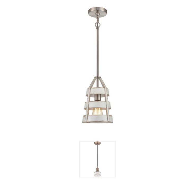 Atlas Lighting & Home Brigantine 7" Weathered White and Satin Nickel Mini Pendant
