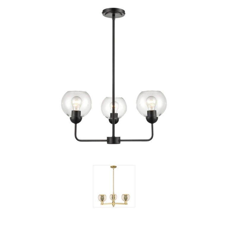 Atlas Lighting & Home Boman 3-Light Matte Black and Clear Glass Chandelier