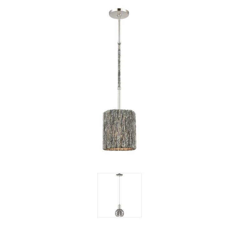 Atlas Lighting & Home Abaca Gray Rope Mini Pendant in Polished Nickel