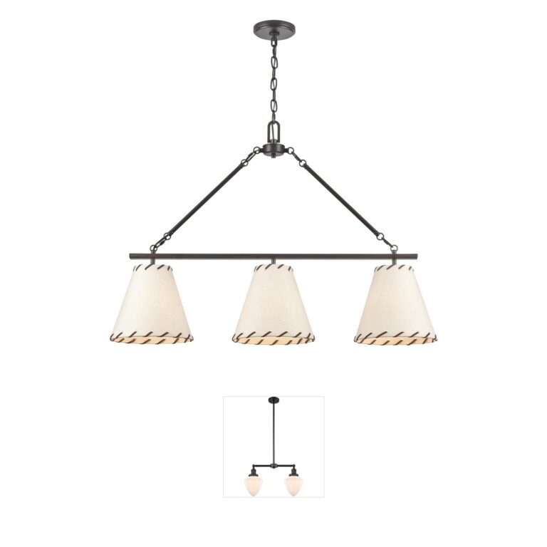 Atlas Lighting & Home Marion 36" 3-Light Linear Chandelier in Oil Rubbed Bronze and Leather