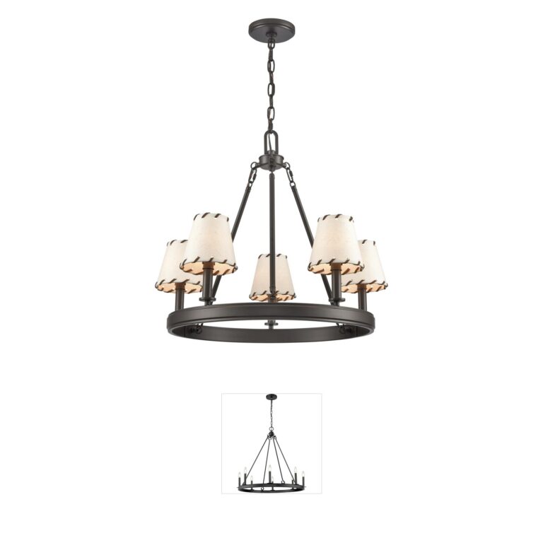 Atlas Lighting & Home Marion 5-Light Oil Rubbed Bronze and Leather Chandelier