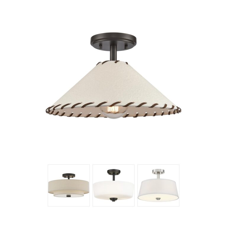 Atlas Lighting & Home Marion 14-Inch Leather and Oil Rubbed Bronze Semi-Flush Mount