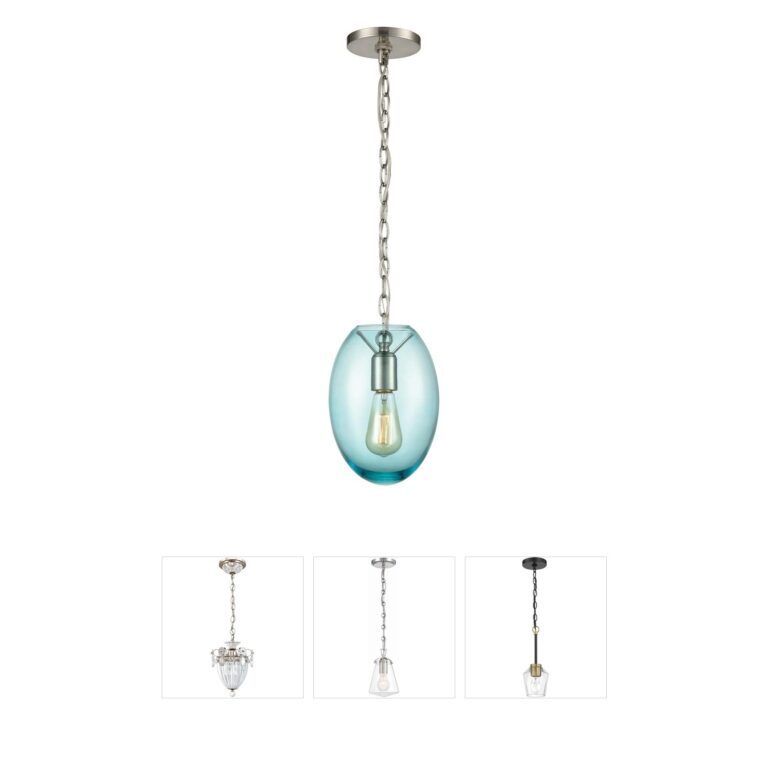 Atlas Lighting & Home Ellipsa 7-Inch Satin Nickel Mini Pendant with Light Blue Glass