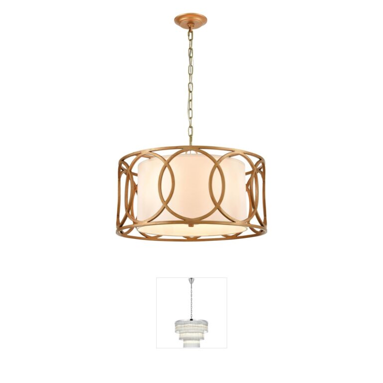 Atlas Lighting & Home Ringlets 4-Light Golden Silver Chandelier with Fabric Shade