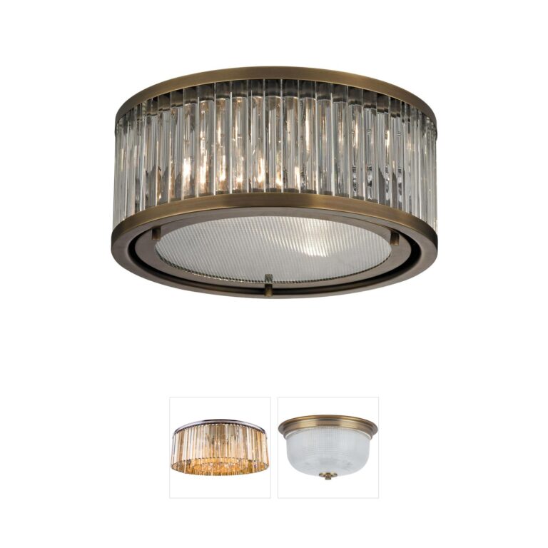 Atlas Lighting & Home Linden Manor 12-Inch 2-Light Aged Brass and Crystal Flush Mount