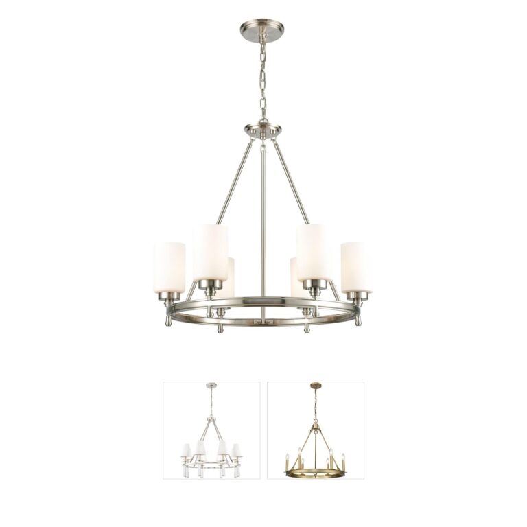 Atlas Lighting & Home Dawson 25-Inch 6-Light Satin Nickel Chandelier with Opal Glass