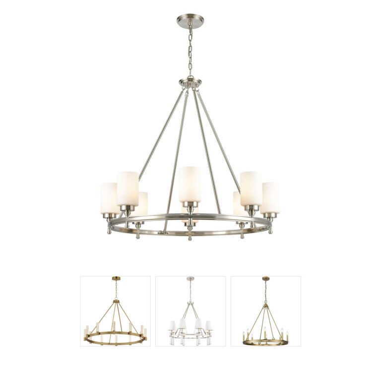 Atlas Lighting & Home Dawson 8-Light Satin Nickel Chandelier with Opal White Glass