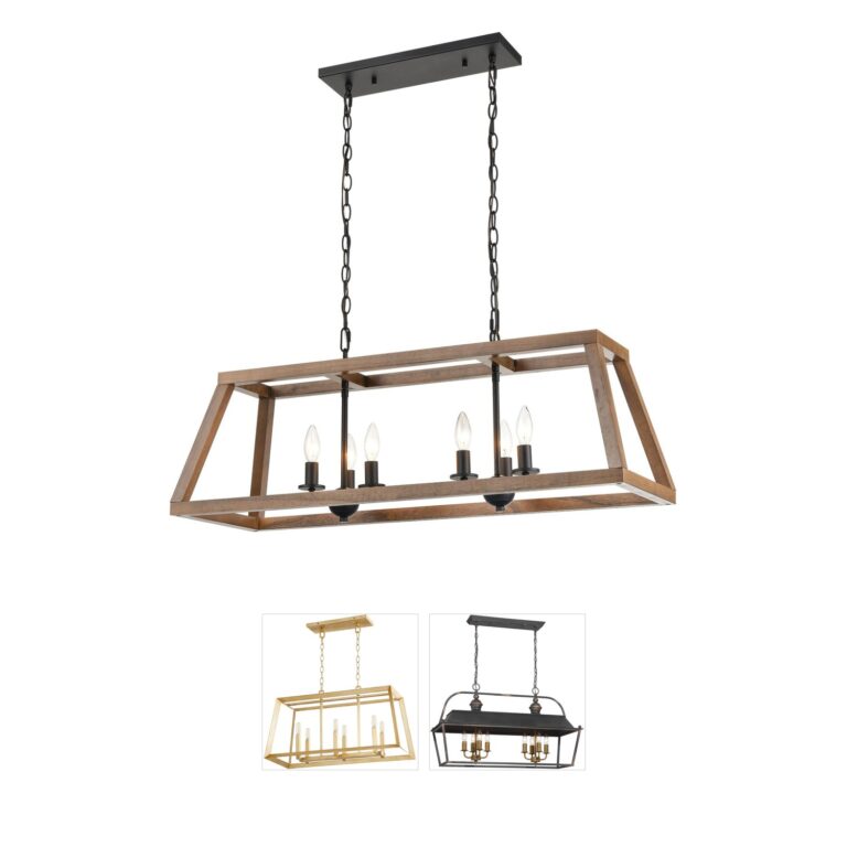 Atlas Lighting & Home Barrow 36-Inch Birchwood and Matte Black 6-Light Linear Chandelier