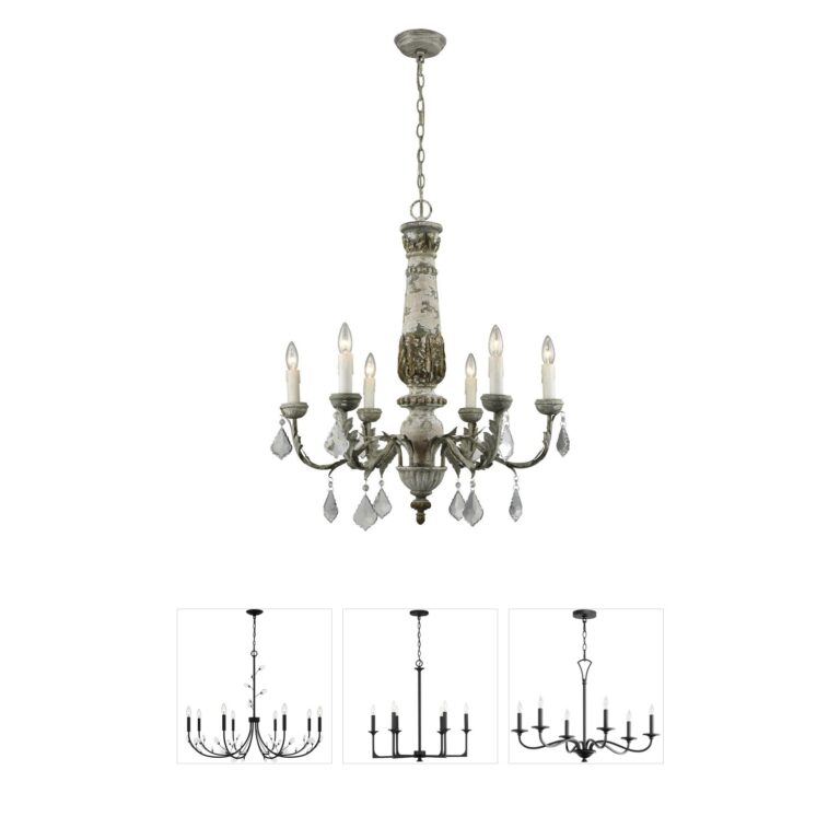 Atlas Lighting & Home Genevieve 28-Inch 6-Light Aged Gray and Crystal Chandelier