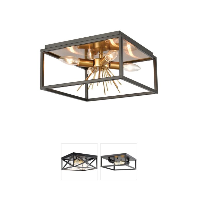 Atlas Lighting & Home Spark 4-Light Matte Black and Burnished Brass Flush Mount