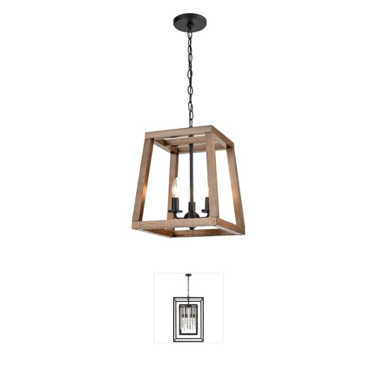 Atlas Lighting & Home Barrow Birchwood and Matte Black 3-Light Chandelier