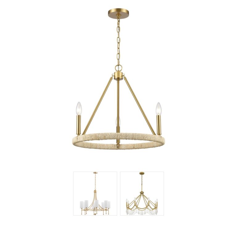 Atlas Lighting & Home Abaca 3-Light Brushed Gold and Rope Chandelier