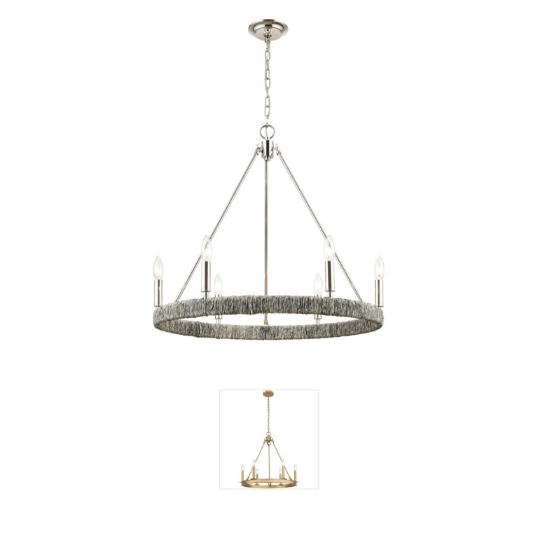 Atlas Lighting & Home Abaca 6-Light Polished Nickel and Abaca Rope Chandelier