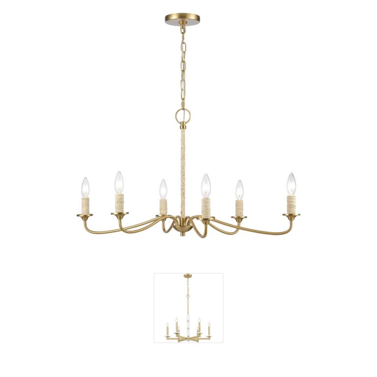 Atlas Lighting & Home Abaca 32-Inch Brushed Gold and Abaca Rope Chandelier