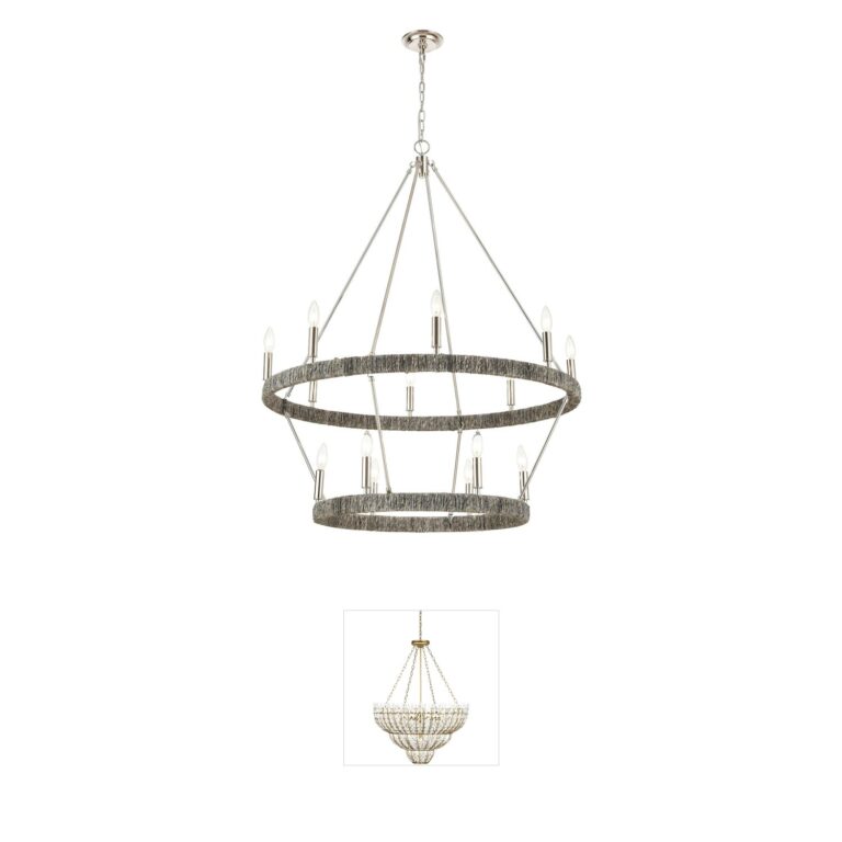 Atlas Lighting & Home Abaca 14-Light Polished Nickel and Abaca Rope Chandelier