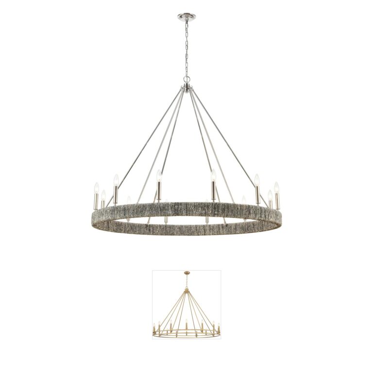 Atlas Lighting & Home Abaca 12-Light Polished Nickel and Abaca Rope Chandelier