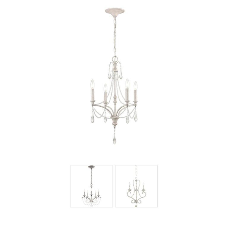 Atlas Lighting & Home French Parlor 16" Wide 4-Light Vintage White and Glass Chandelier