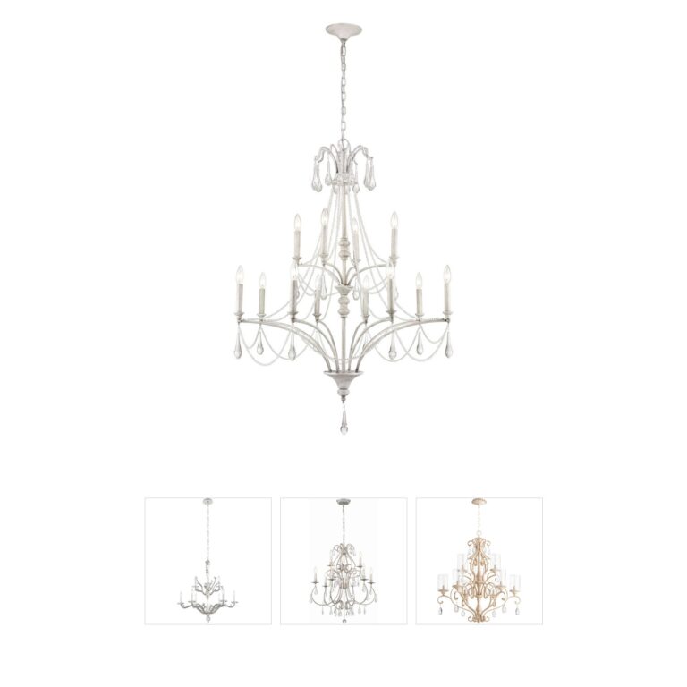 Atlas Lighting & Home French Parlor 12-Light Vintage White Steel Chandelier