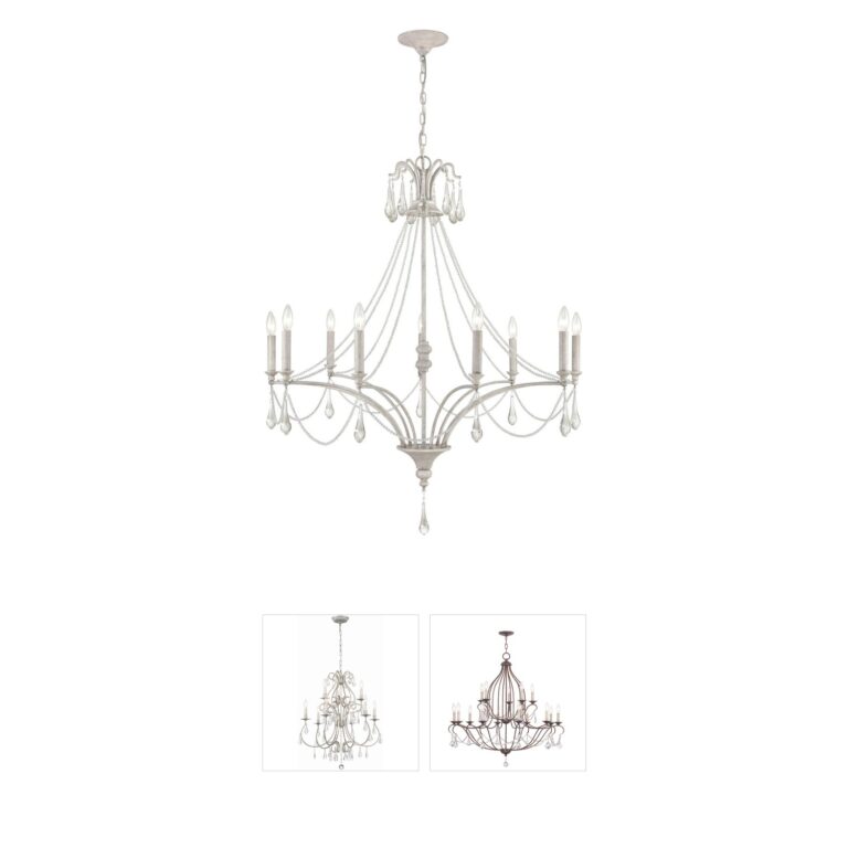 Atlas Lighting & Home French Parlor 9-Light Vintage White Steel Chandelier