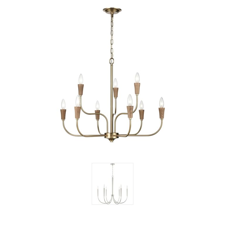 Atlas Lighting & Home Inga Brass & Ash Wood Chandelier
