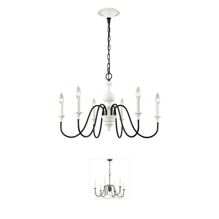 Atlas Lighting & Home Val de Loire 28-Inch 6-Light Steel Chandelier in Textured White