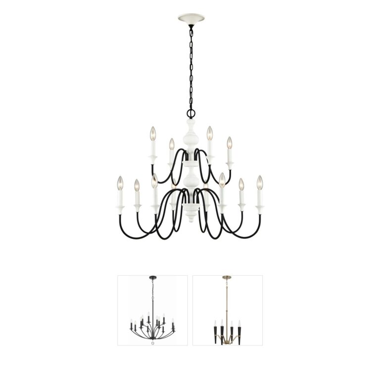 Atlas Lighting & Home Val de Loire 36-Inch 12-Light Textured White and Black Chandelier